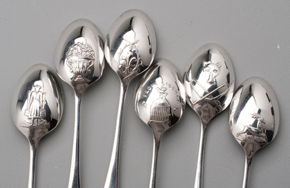 Sterling Silver Fancy Back (Picture Back) Teaspoons (Set of 6) - I Love Liberty